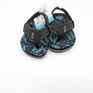 Reef Little Ahi Kids Sandals Size 3 Aquifer Palm Black Blue NEW